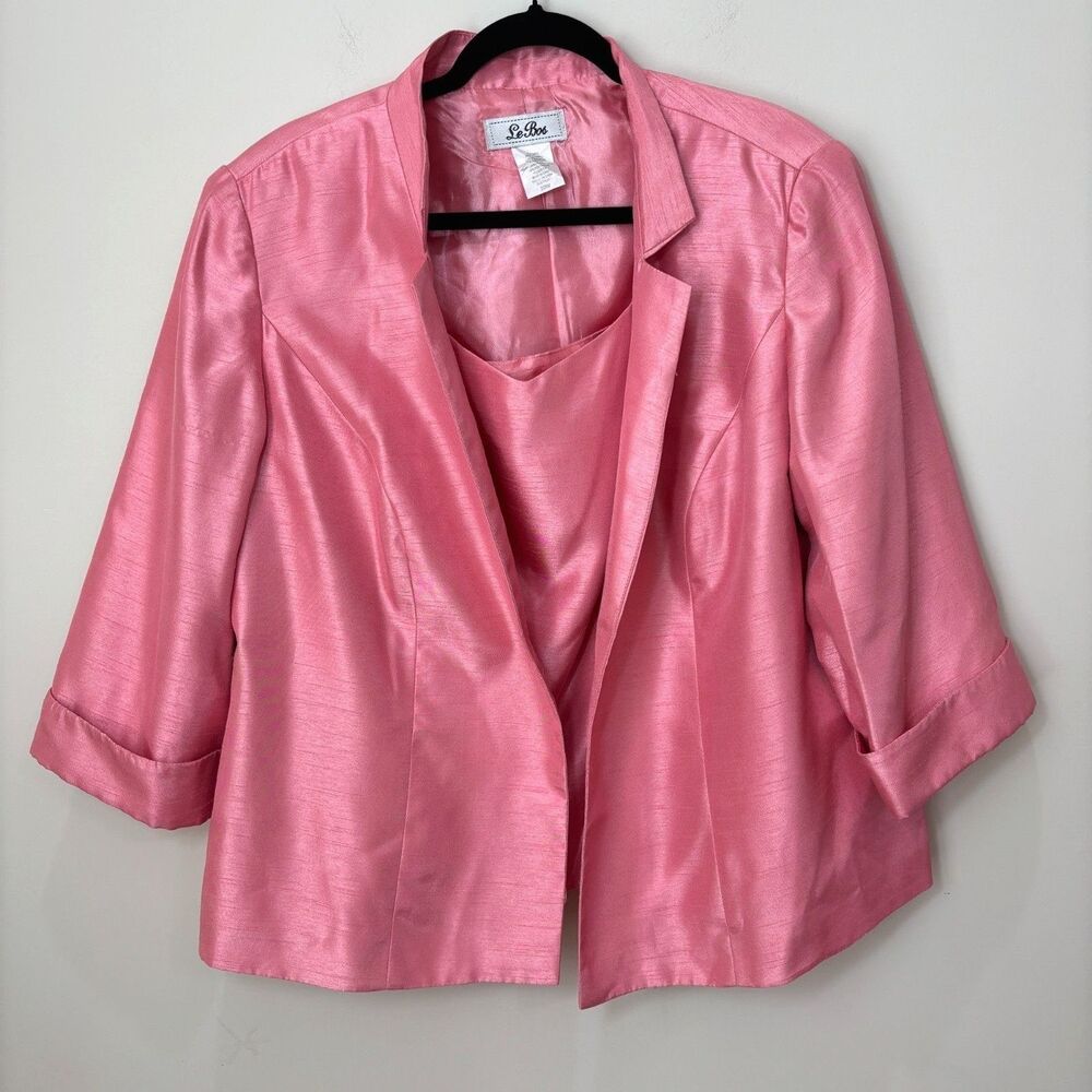 Le Bos Pastel Pink Taffeta Blazer Jacket Tank Set Women 22W Satin Church Wedding